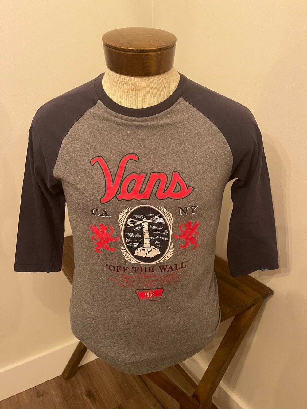 Vans Gray Baseball Tee Style Shirt w/ Lighthouse Size Small